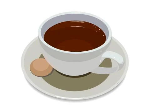 Cup of coffee on plate with a cookie on a white background Stock Illustration