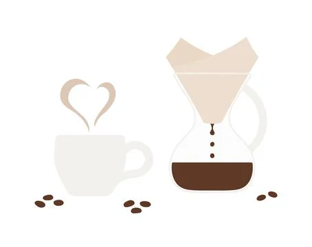 Cup of coffee, pour over coffee maker illustration Ilustração Stock