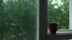 Cup Of Coffee On A Rainy Day Stock Video Pond5