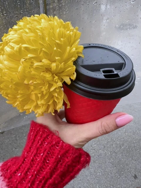 A cup of coffee in a red cup against the background of rain Stock Footage 258144613
