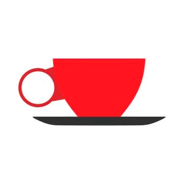 Cup coffee red side view vector flat closeup sign. Chocolate drink aroma hot  Illustration