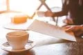 The cup of coffee on the restaurant table Photo