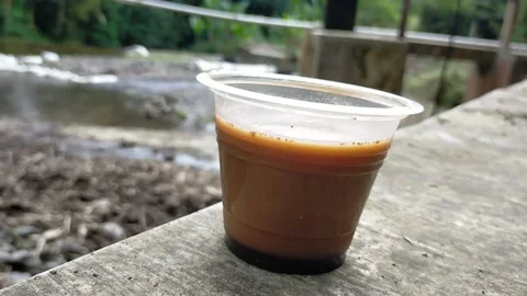 A cup of coffee by the river Stock Footage 219480186