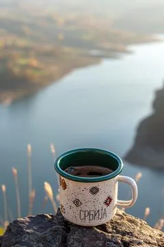 Cup of coffee on the rock 스톡 사진