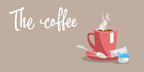 A cup of coffee on a saucer with a spoon. Vector Stock Illustration