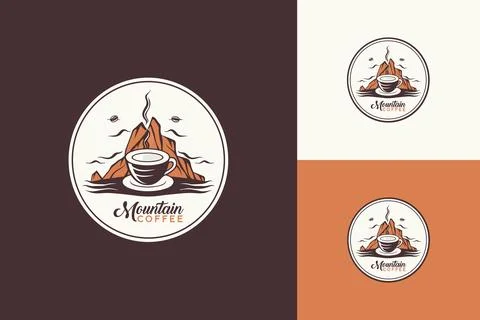 Cup of Coffee with Scenic Mountain: Vector Logo Concept for Cafes Stock Illustration