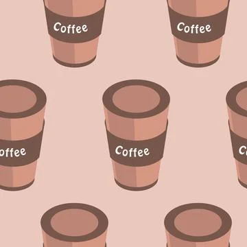 Cup with coffee seamless pattern, brown beige coffee drink glass, isometry Stock Illustration
