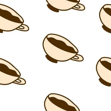 Cup of coffee seamless pattern in doodle flat style Stock Illustration