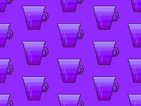 Cup of coffee seamless pattern in pixel art style. Coffee cup 8 bit retro Stock Illustration
