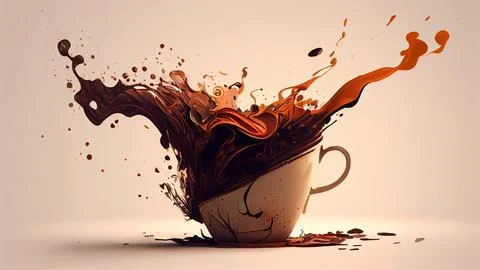 Cup of coffee with splashes and drops. Stock Illustration
