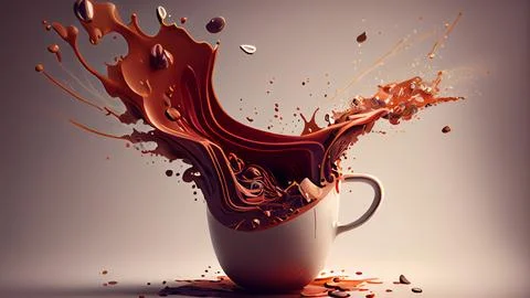 Cup of coffee with splashes and drops of chocolate. Stock Illustration