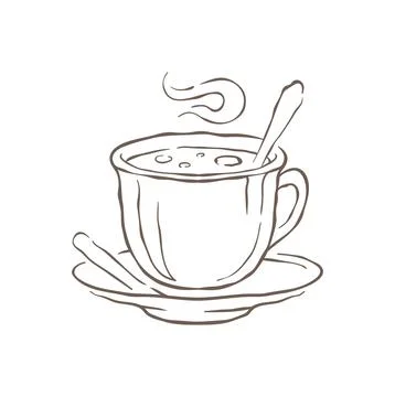 A Cup Of Coffee With A Spoon And Cinnamon Sticks Sketch Vector Illustration イラスト素材