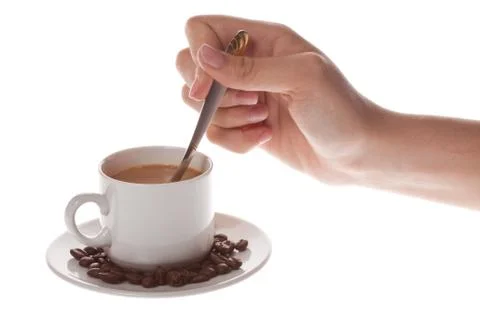 Cup of coffee with spoon 스톡 사진