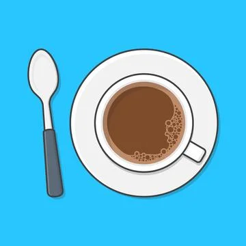 Cup Of Coffee With Spoon Vector Icon Illustration. Coffee Top View Stock Illustration