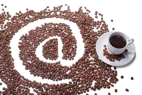 Cup of coffee with at symbol Stock Photos