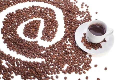 Cup of coffee with at symbol Stock Photos