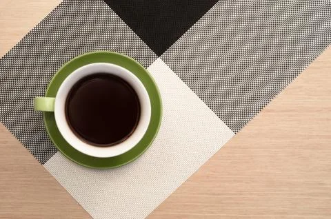 Cup of coffee on the table background and tablecloth Stock Photos