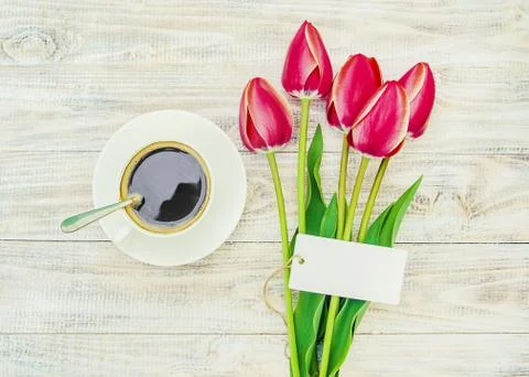 Cup of coffee on the table for breakfast. selective focus. Stock-Fotos