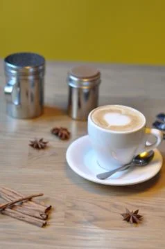 Cup of coffee on table in cafe Fotos Stock
