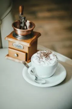 Cup of coffee on table in cafe Stock-Fotos