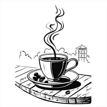 A cup of coffee, on a table on a city background in a restaurant Stock-Illustration