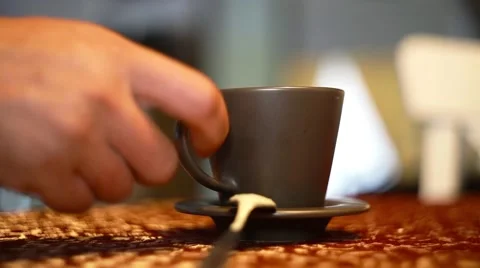 Cup of coffee on a table close-up Video stock 56345736