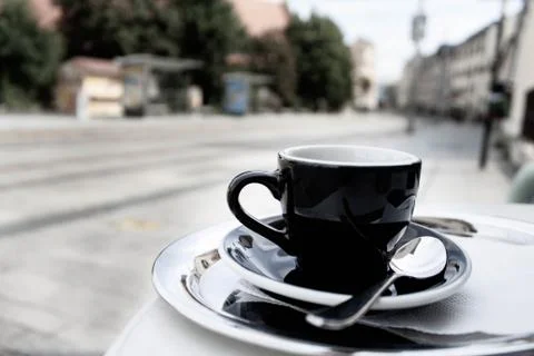 A cup of coffee on a table Stock Photos