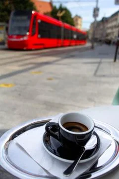 A cup of coffee on a table Foto stock