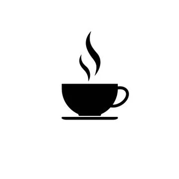 Cup of coffee tea with steam icon in black simple design on an isolated backg Stock Illustration
