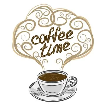 Cup of coffee with text and ornaments. Vector Illustration. Stock Illustration