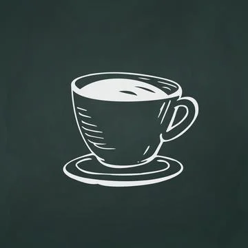 Cup of coffee thin white lines on a textured dark background - Vector Stock Illustration