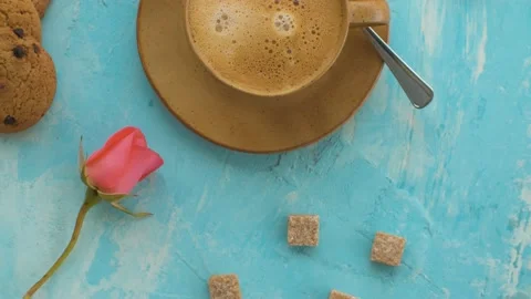 Cup of coffee top view Stock Footage 136946073