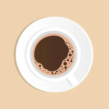 Cup of coffee, top view. Fragrant black espresso with foam. Stock Illustration