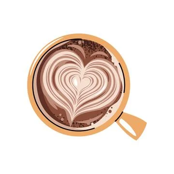 Cup of coffee, top view. Latte, cappuccino, americano. Hot coffee drink with  Stock Illustration
