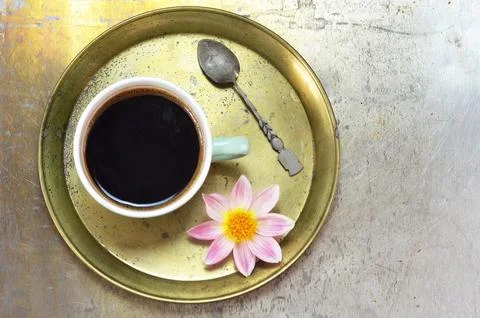 Cup of coffee on the tray Foto stock