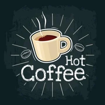 Cup of coffee. Vector flat illustration with engraving rays, lettering, bubble Illustrazione stock