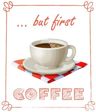 Cup of coffee vector icon isolated on white background. Morning quote cartoon Stock Illustration