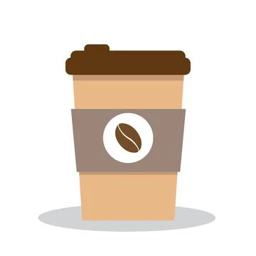 Cup of coffee, vector illustration in brown tones. Flat style print. Coffee logo Stock Illustration