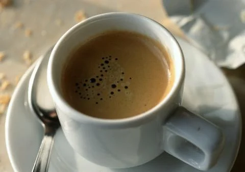 Cup of coffee, view from above. Foto stock