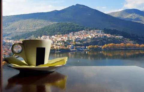 Cup of coffee with view Stock Photos