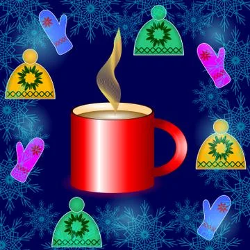 Cup of coffee with warm clothes Stock Illustration