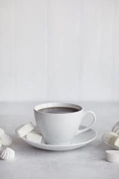 Cup of coffee on white background. Marshmallows Stock Photos