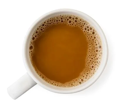 Cup of coffee on a white background. The view of top. Stock Photos
