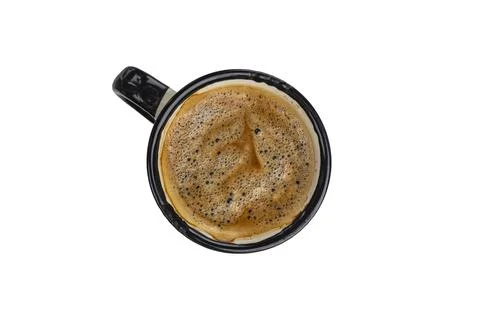 Cup of coffee on a white background view from above close-up Foto stock