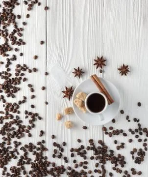 Cup of coffee on white table Stock-Fotos