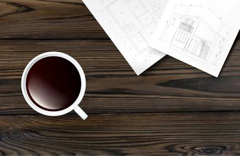 Cup of coffee on a wooden table Stock Illustration