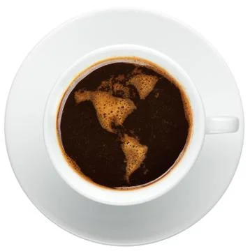 Cup of coffee with worldmap made of bubbles Illustrazione stock