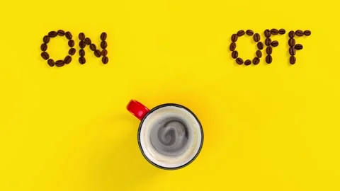 Cup of coffee on yellow background, switched on - Stop motion animation Stock Footage 160844366