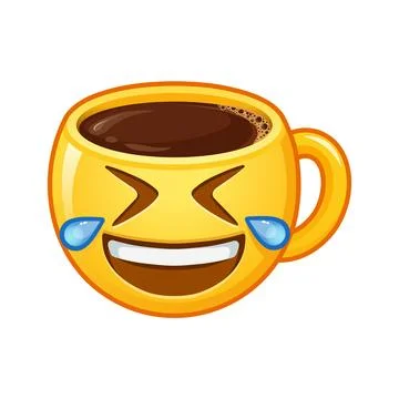 Cup of coffee yellow emoji with rolling on the floor laughing Stock Illustration