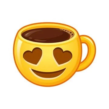 Cup of coffee yellow emoji with smiling face and heart eyes Stock Illustration